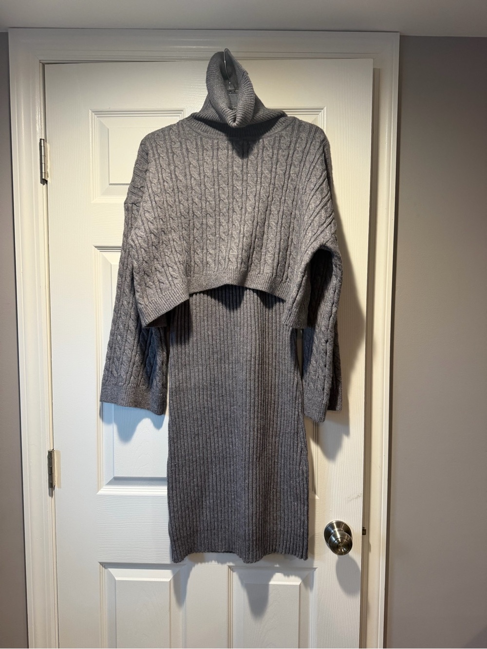 SHEIN Gray Cable-Knit Turtleneck Sweater Dress Set